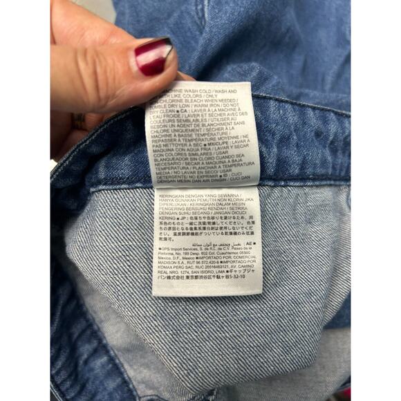 Old Navy Womens Jean Skirt‎ 14 Blue Button Up A Line Cotton Denim Flap Pocket - Picture 8 of 10